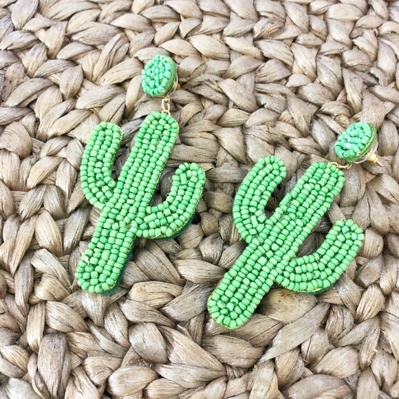 FINAL PRICE Green Cactus Drop Earrings - Picture 2 of 3